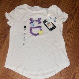 Under Armour Kids White Tee with Purple and Yellow Graphic